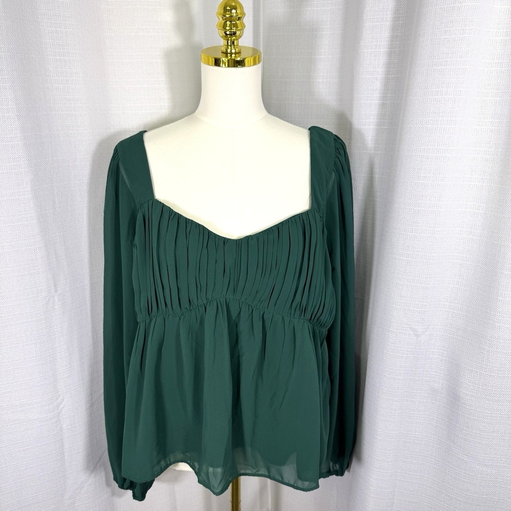NWOT Abercrombie & Fitch Womens XL Babydoll Long Sleeve Top Blouse Emerald Green